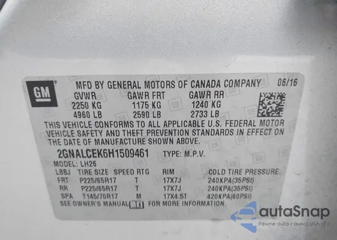 2017 Chevrolet Equinox Lt from USA, damaged, VIN 2GNALCEK6H1509461
